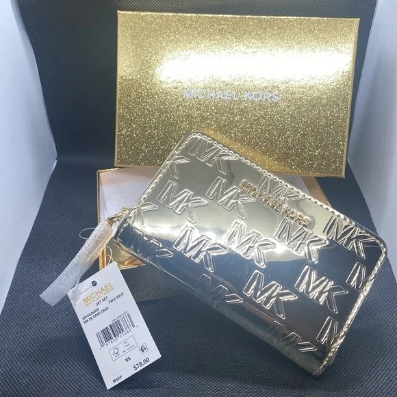 ⭐️MICHAEL KORS⭐️Pale Gold Jet Set Small Zip Around Card Case In Gift Box/NWT - Picture 3 of 9